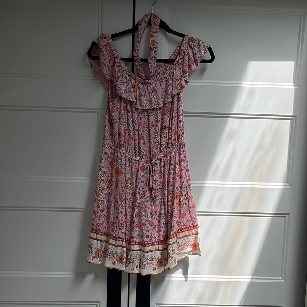 Women Floral Pink and Orange Ruffle Dress size M